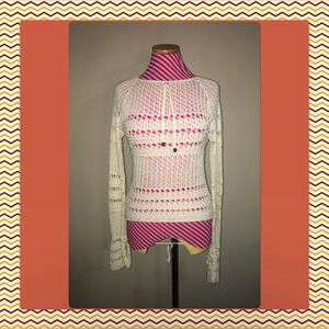 Women’s Cream Open-Knit Crochet Neck Sweater